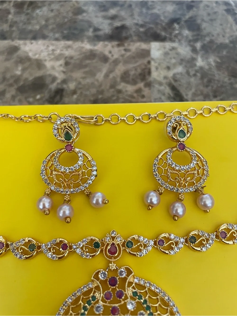 Gold-Tone Pearl & Multistone Pendant Necklace Set - Women Jewelry